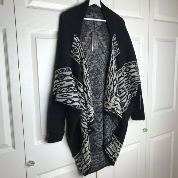 Max Sport Open Front Cardigan Sweater Black Beige - Picture 4 of 11